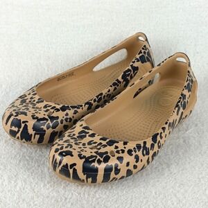 Crocs Kadee Leopard Print Flats Womens 6 Tan Black Animal Print Slip On Shoes